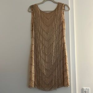 Salmon pink and silver cocktail dress